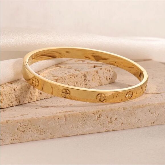 Designer Love Gold Plated Bangle Bracelet - Picture 1 of 5